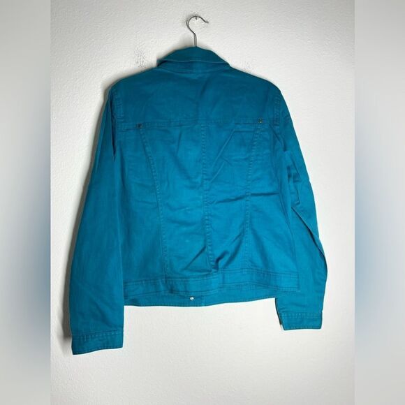 Women's Bonita Solid Teal Pockets Button Up Long Sleeve Jacket Size 44EU/12 US - Picture 3 of 15